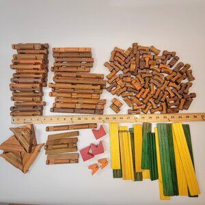 Lincoln Logs Lot of 150+ Parts and Pieces - Roof Slats, Logs, Chimneys ++